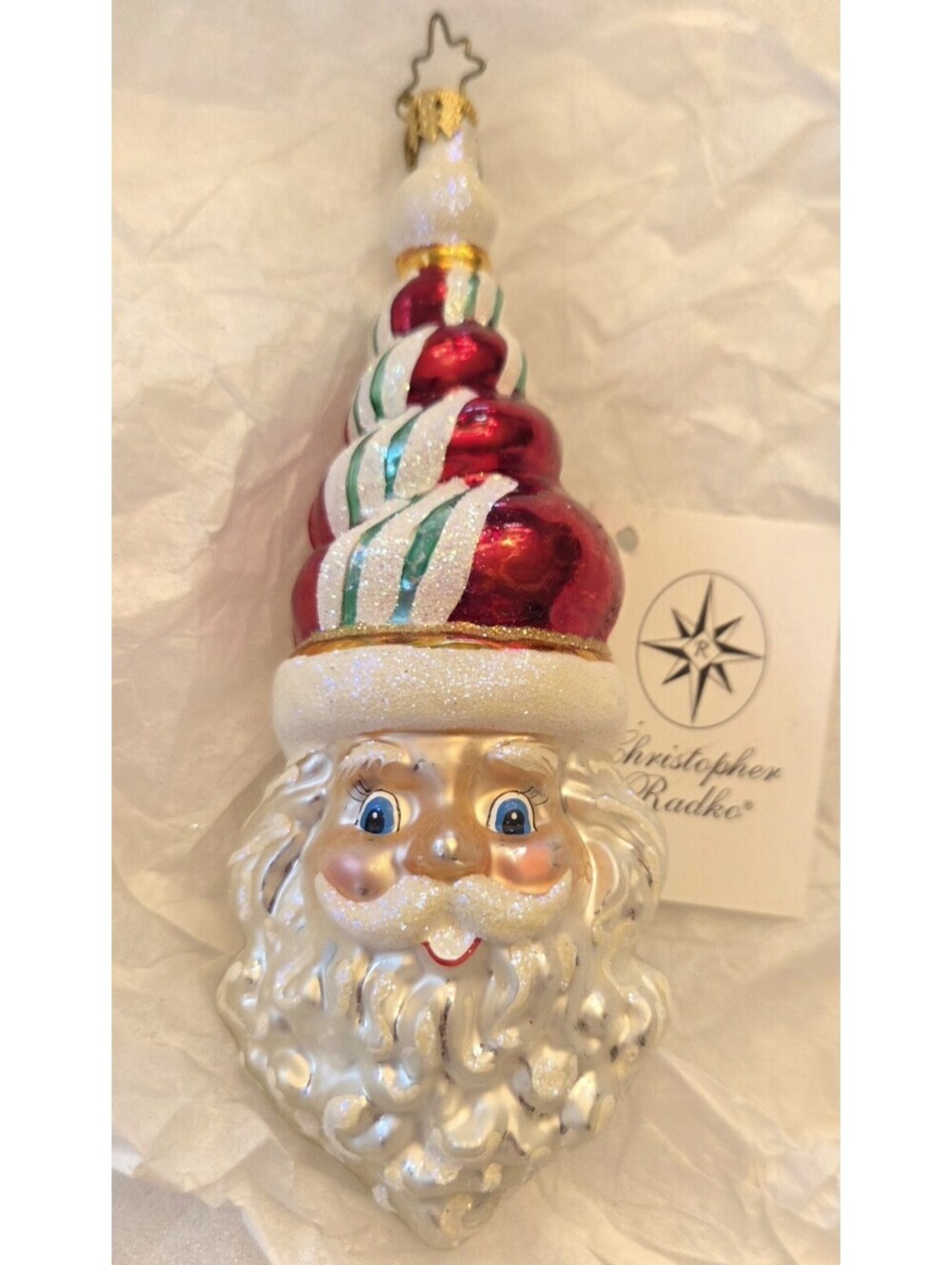 Christopher Radko 2003 Nickity Twist Glass Santa Glass Handpainted Ornament,Rare